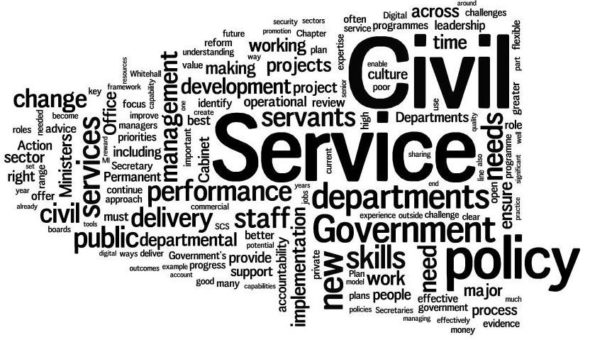 Word cloud with words relevant to the Civil Service